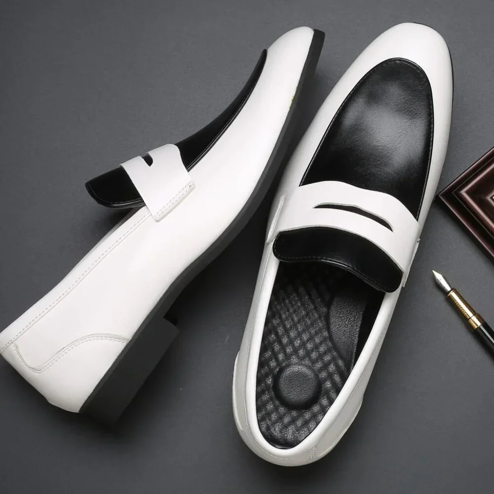 Santimon Men's US‎ 10-11 White/Black Penny Loafers Slip On Dress Shoes
